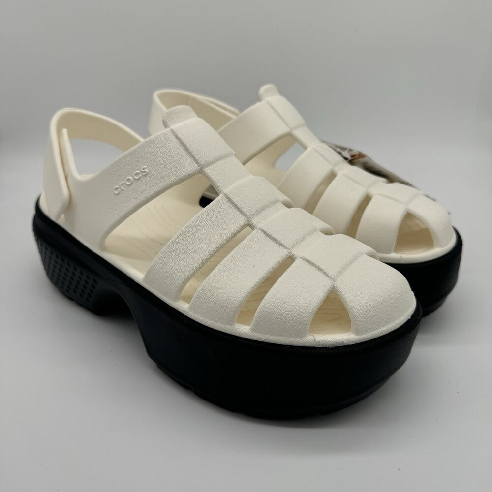 Crocs Stomp Fisherman Platform Chalk White Sandal 209938-OWV Men's 6/Women's 8